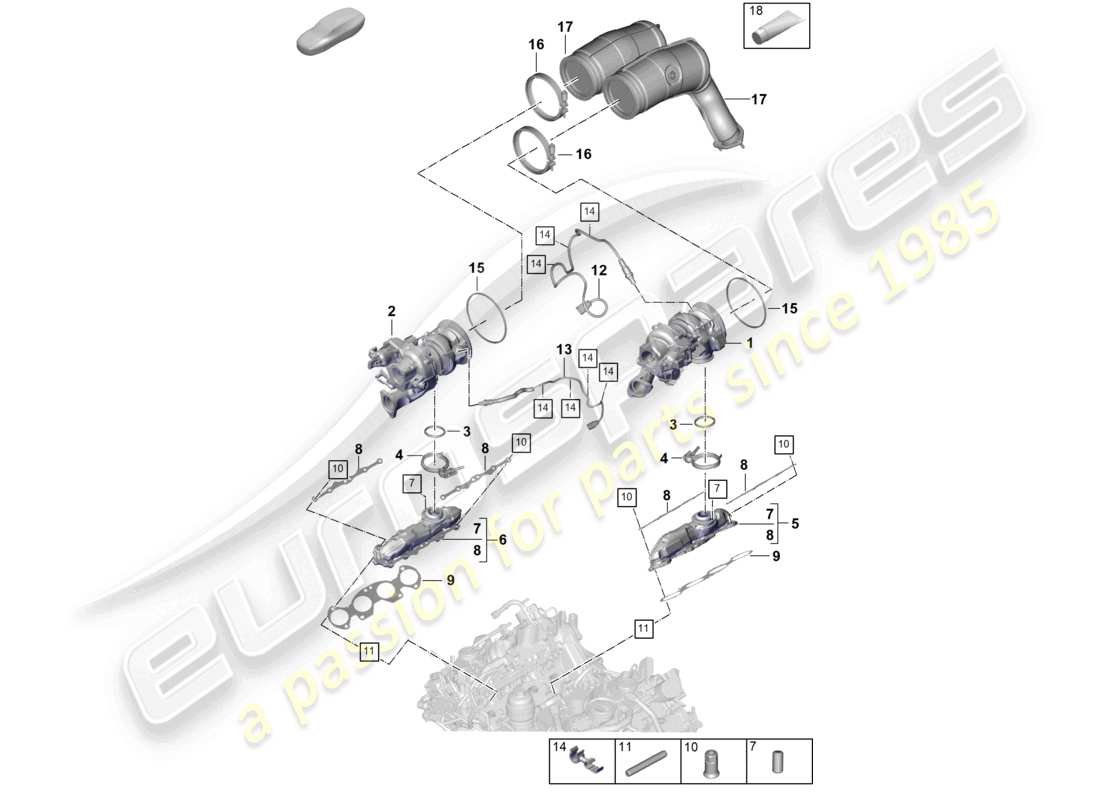 porsche 2023 (cayenne e3 pa) exhaust gas turbocharger exhaust manifolds lambda probe part diagram