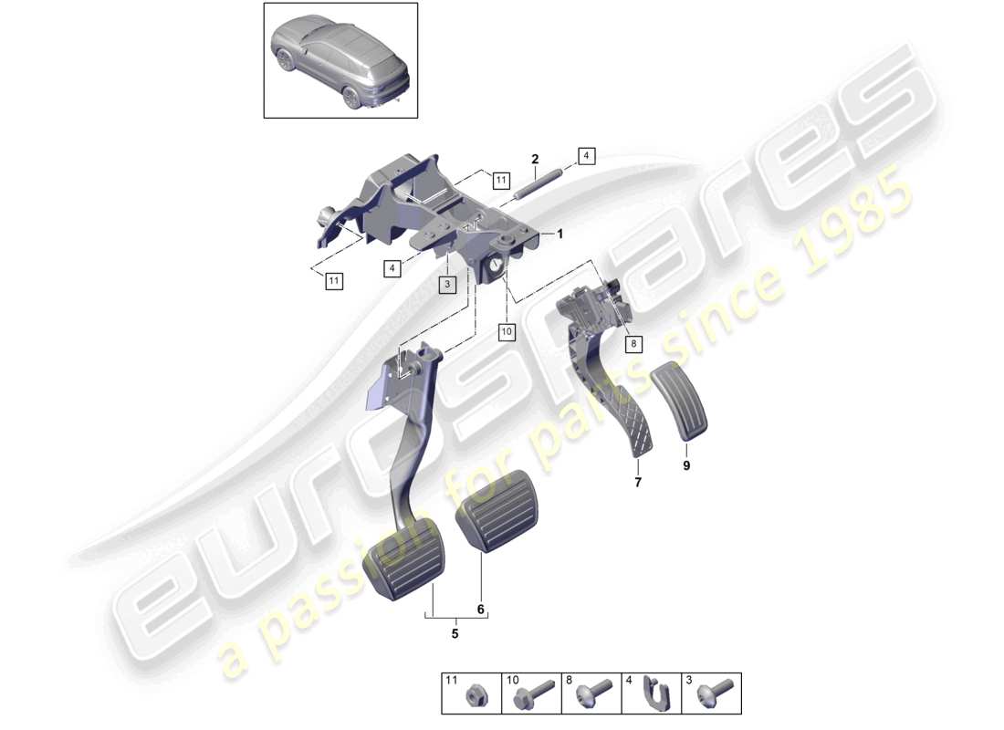 porsche 2024 (cayenne e3 9ya/9yb) brake and accel. lever mech. lhd part diagram