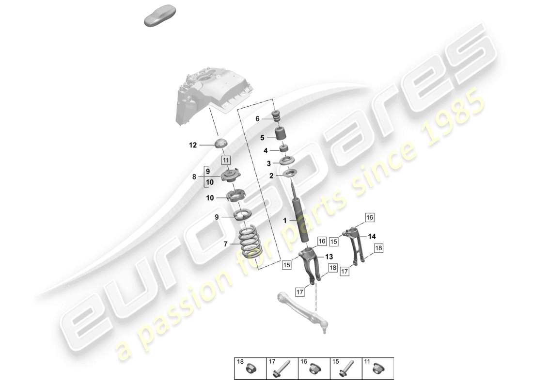 porsche 2025 (macan-e) steel spring suspension suspension strut, complete coil spring part diagram