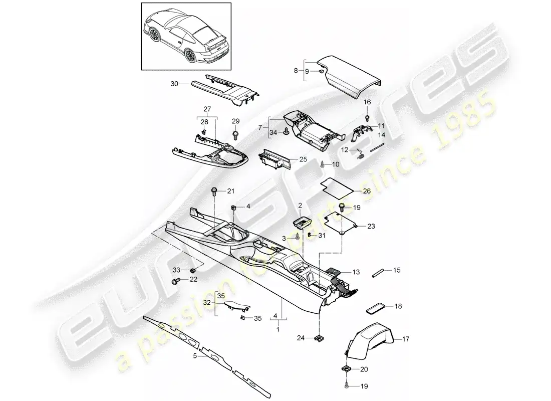 porsche 2011 (997-2 gt3) center console parts diagram