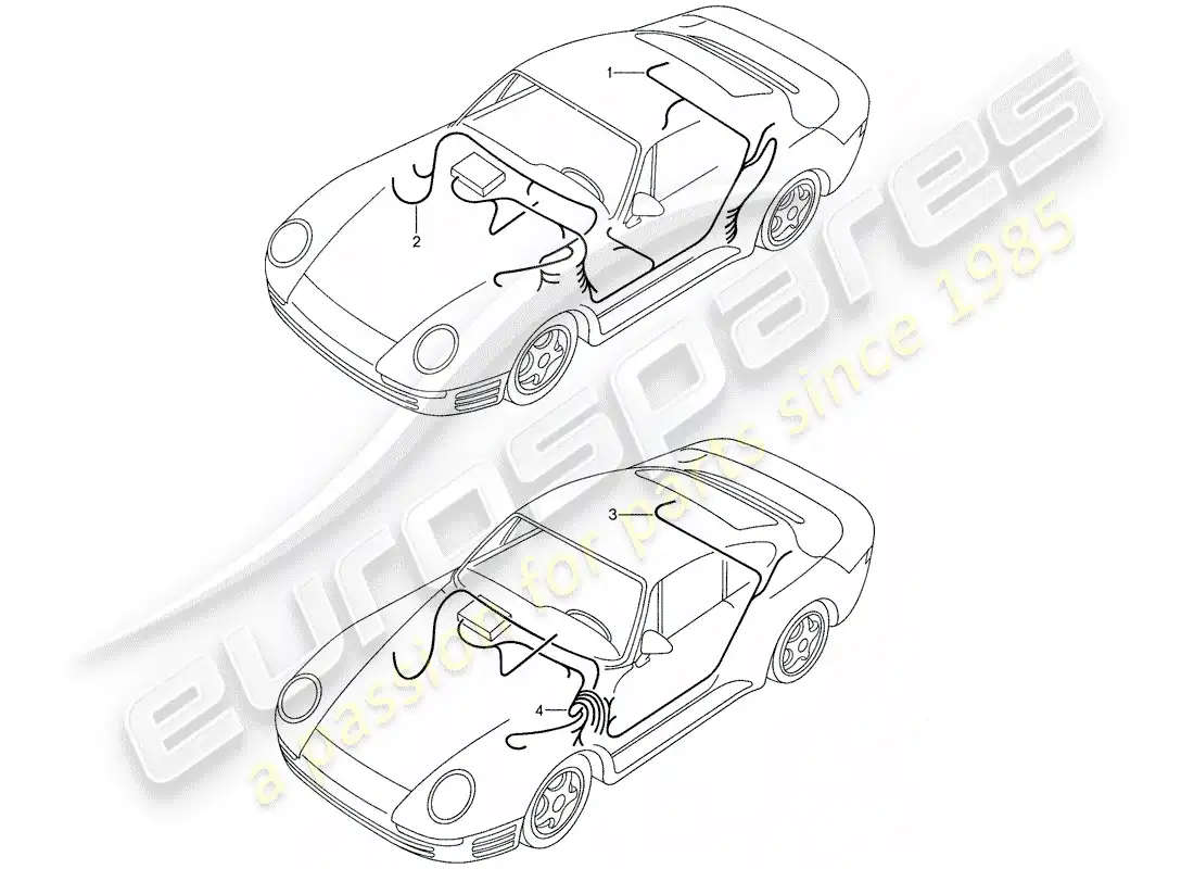 porsche 1987 (959) wiring harnesses - shock absorber adjustment - level adjustment parts diagram