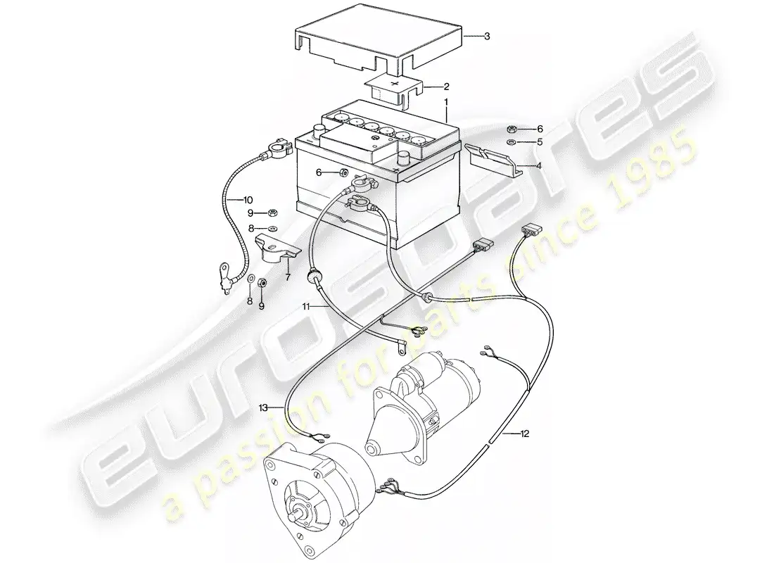 porsche 1977 (924) battery - wiring harnesses - for - starter - alternator parts diagram