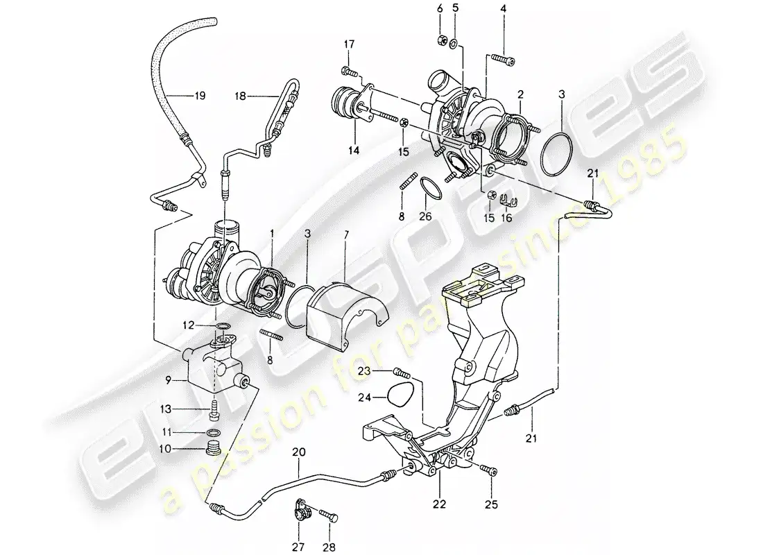 porsche 1998 (993) exhaust gas turbocharger - oil pump - for - exhaust gas turbocharger parts diagram