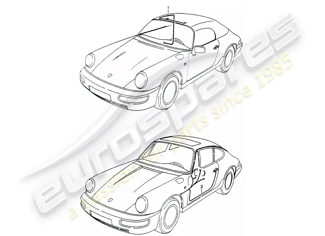 porsche 1993 (964) wiring harnesses - convertible top control - driver's door - passenger's door parts diagram