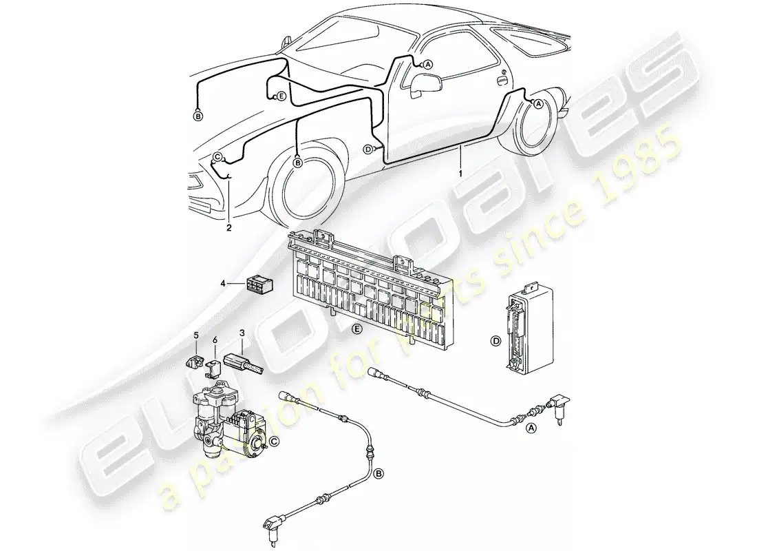 porsche 1985 (928) harness - anti-locking brake syst. -abs- parts diagram