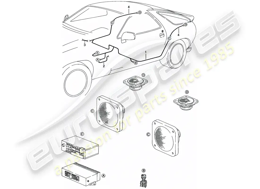 porsche 1985 (928) harness - loudspeaker - d - mj 1986>> parts diagram