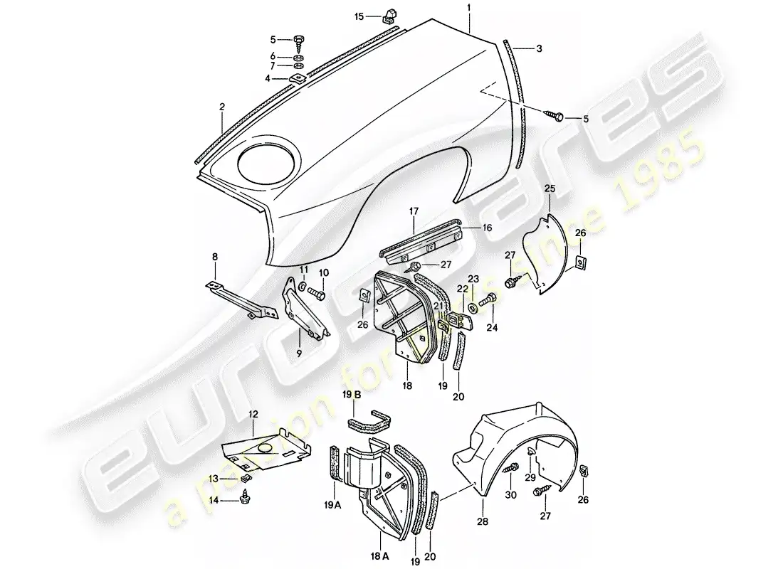 porsche 1985 (928) fender parts diagram
