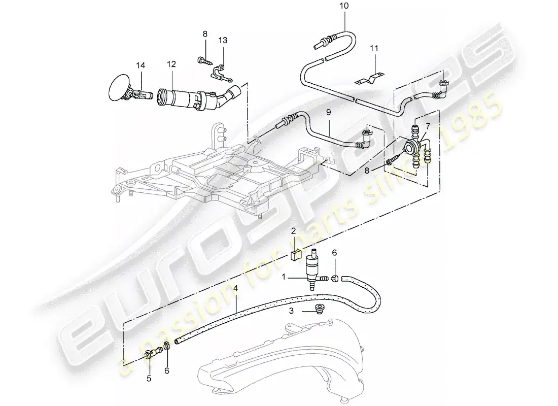 porsche 2002 (996 gt3) headlight washer system - d - mj 2004>> parts diagram