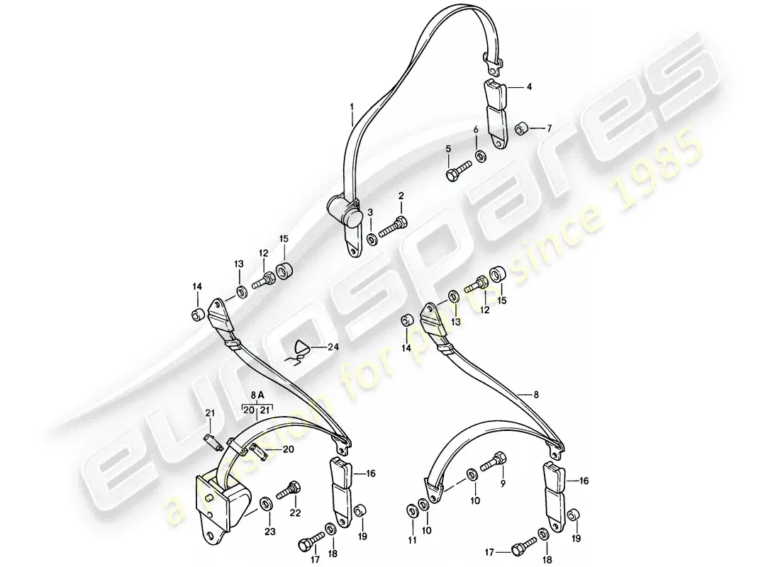 porsche 1986 (928) seat belt parts diagram