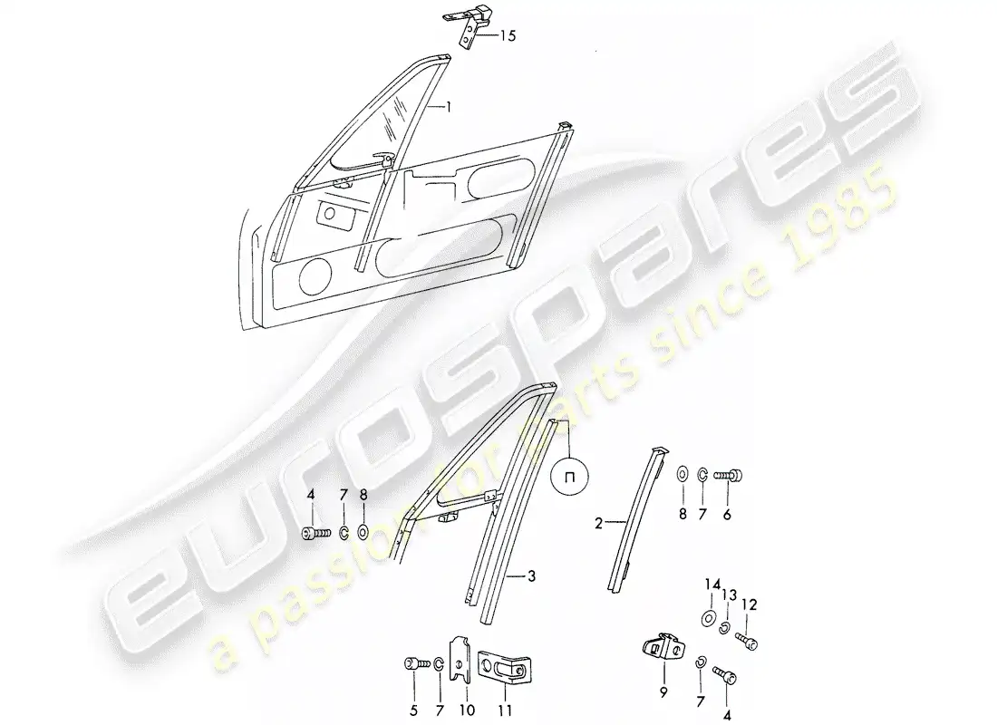 porsche 1968 (911/912) window frame parts diagram