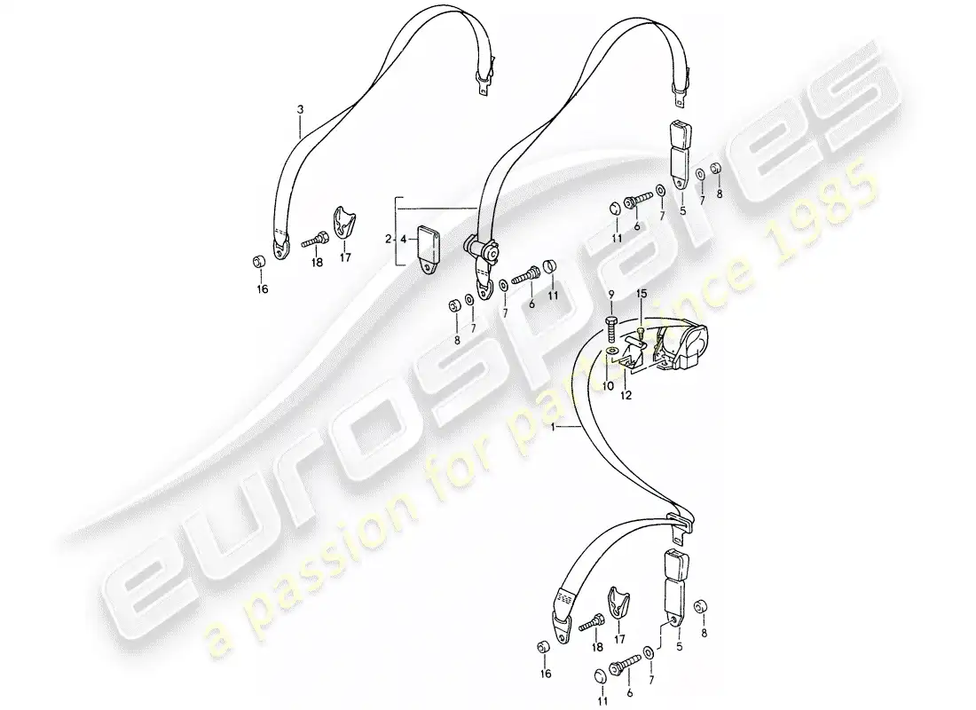 porsche 1998 (993) seat belt parts diagram