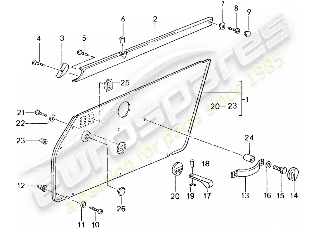 porsche 1993 (964) interior equipment - doors parts diagram