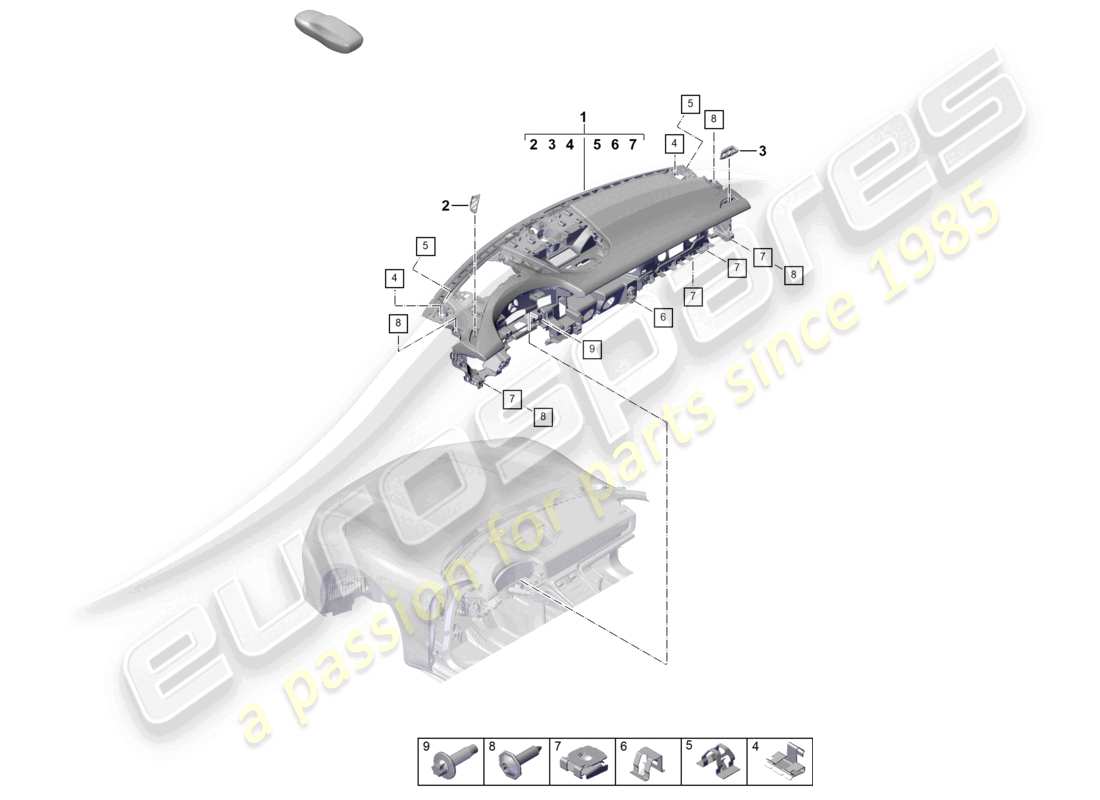 porsche 2024 (panamera 976) dashboard upper part with: fasteners part diagram