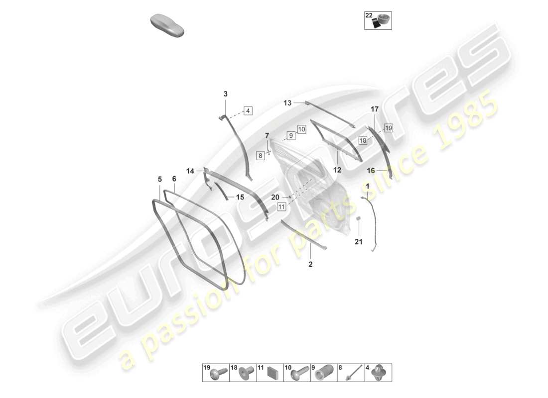 porsche 2021 (panamera 971-2) doors rear seal window guide accessories part diagram