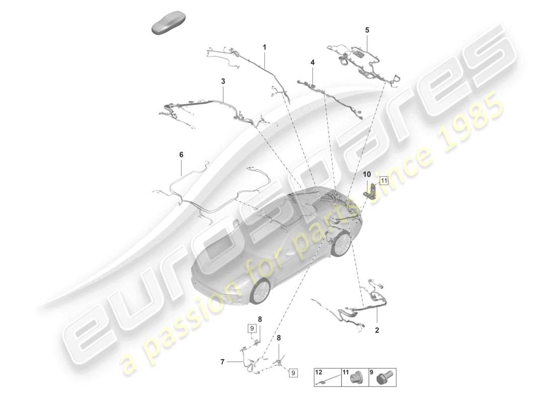 porsche 2022 (panamera 971-2) wiring looms bumper rear roof trim rear lid anti-locking brake syst. -abs- brake pad wear display rear axle footboard part diagram