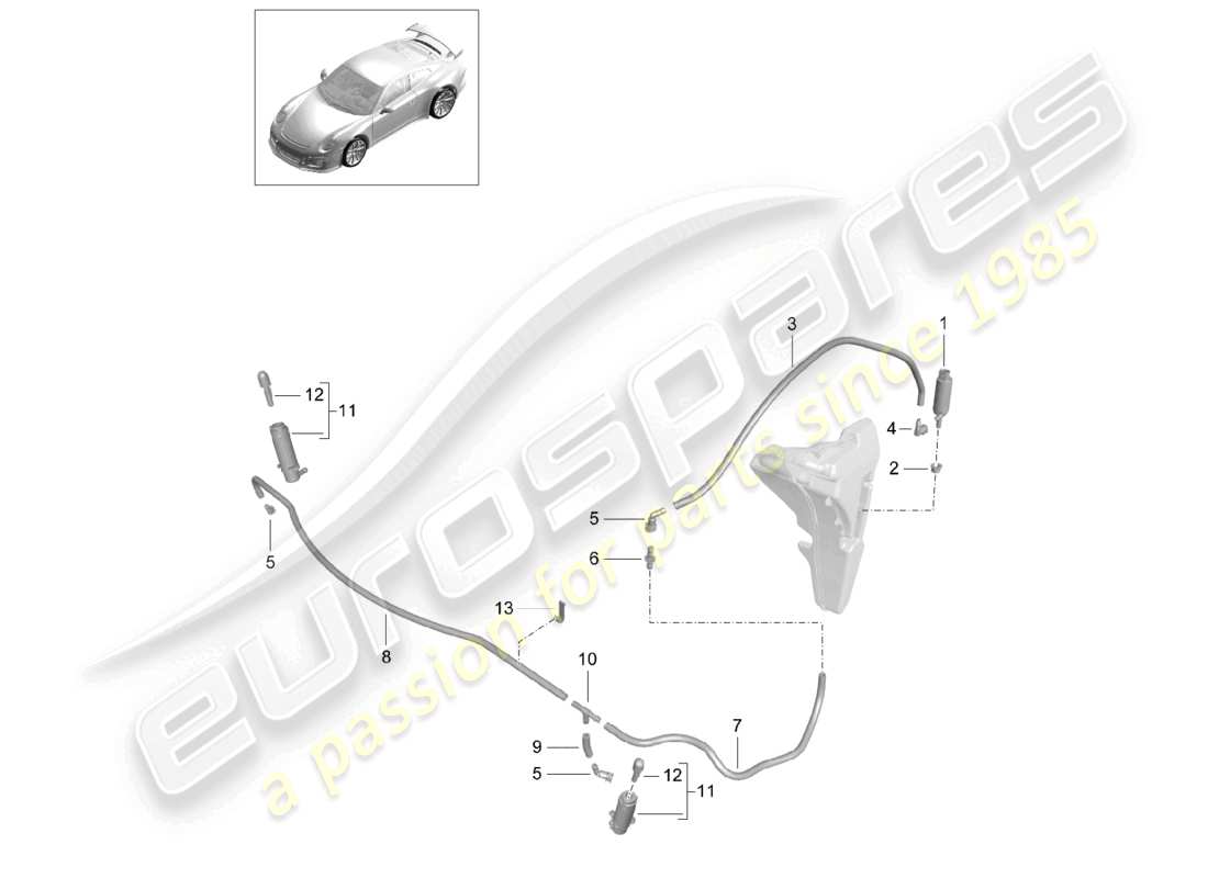 porsche 2021 (991-2 r/gt3/rs) headlight washer system part diagram