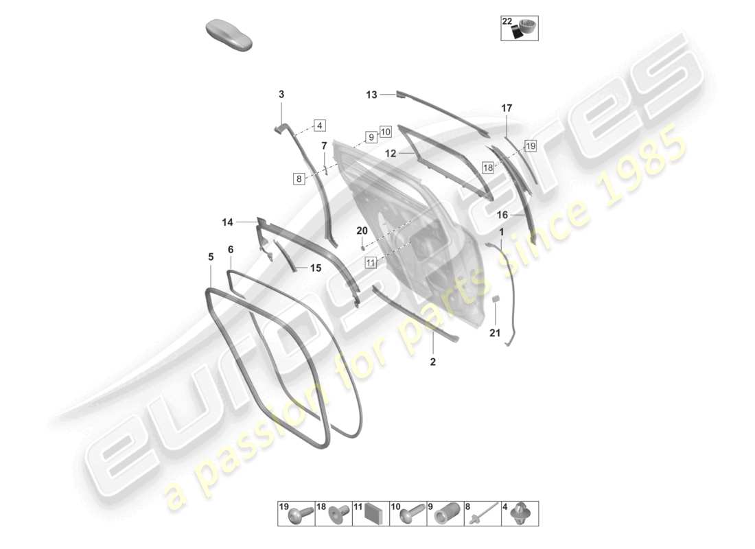 porsche 2021 (panamera 971-2) doors rear seal window guide accessories part diagram