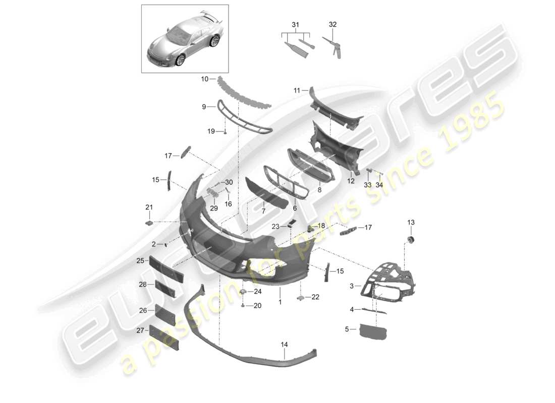 porsche 2021 (991-2 r/gt3/rs) bumper front spoiler d >>- mj 2017 part diagram