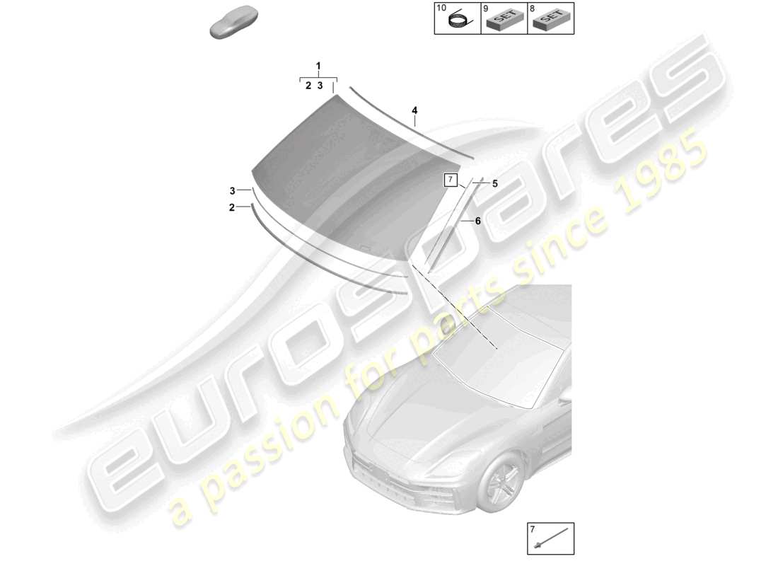 porsche 2024 (panamera 976) windscreen front head-up display part diagram