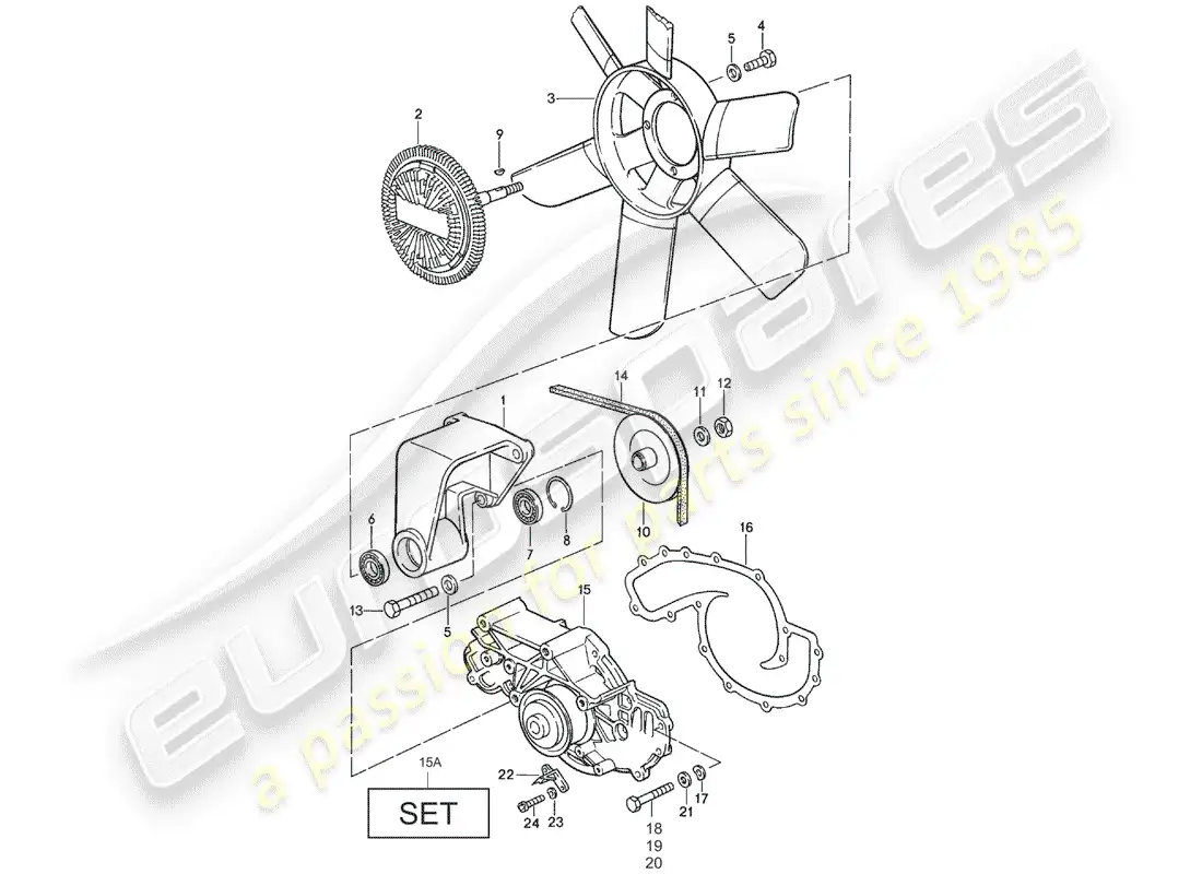 porsche 1980 (928) fan wheel - water pump parts diagram