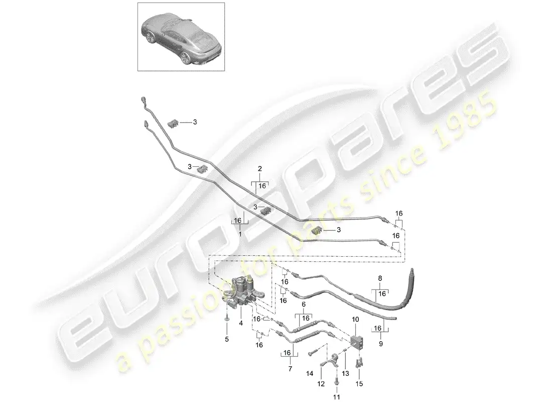 porsche 2014 (991-1 turbo) hydraulic line parts diagram