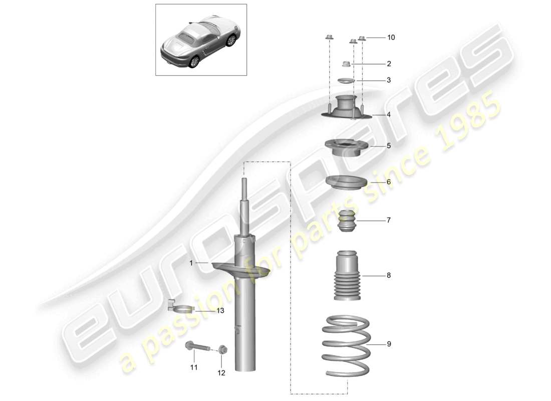 porsche 2023 (718 boxster) shock absorbers coil spring part diagram