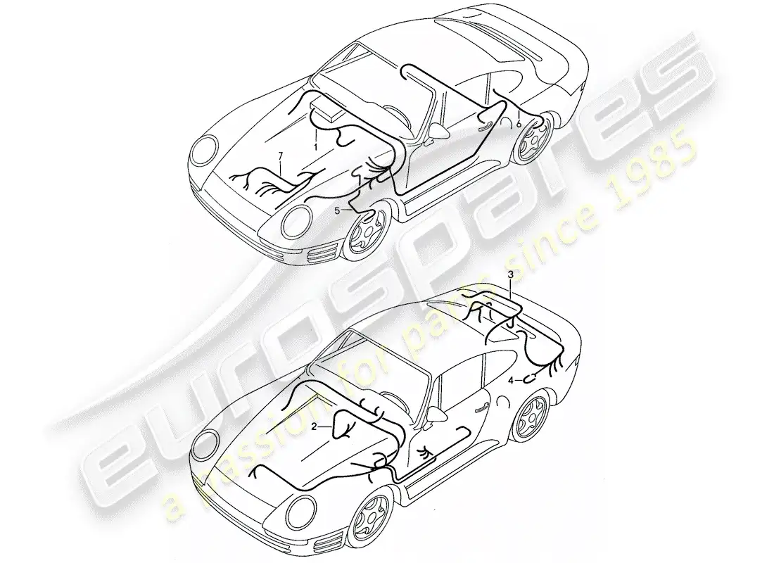 porsche 1987 (959) wiring harnesses - anti-locking brake syst. -abs- - lock control - tire pressure control system - engine parts diagram