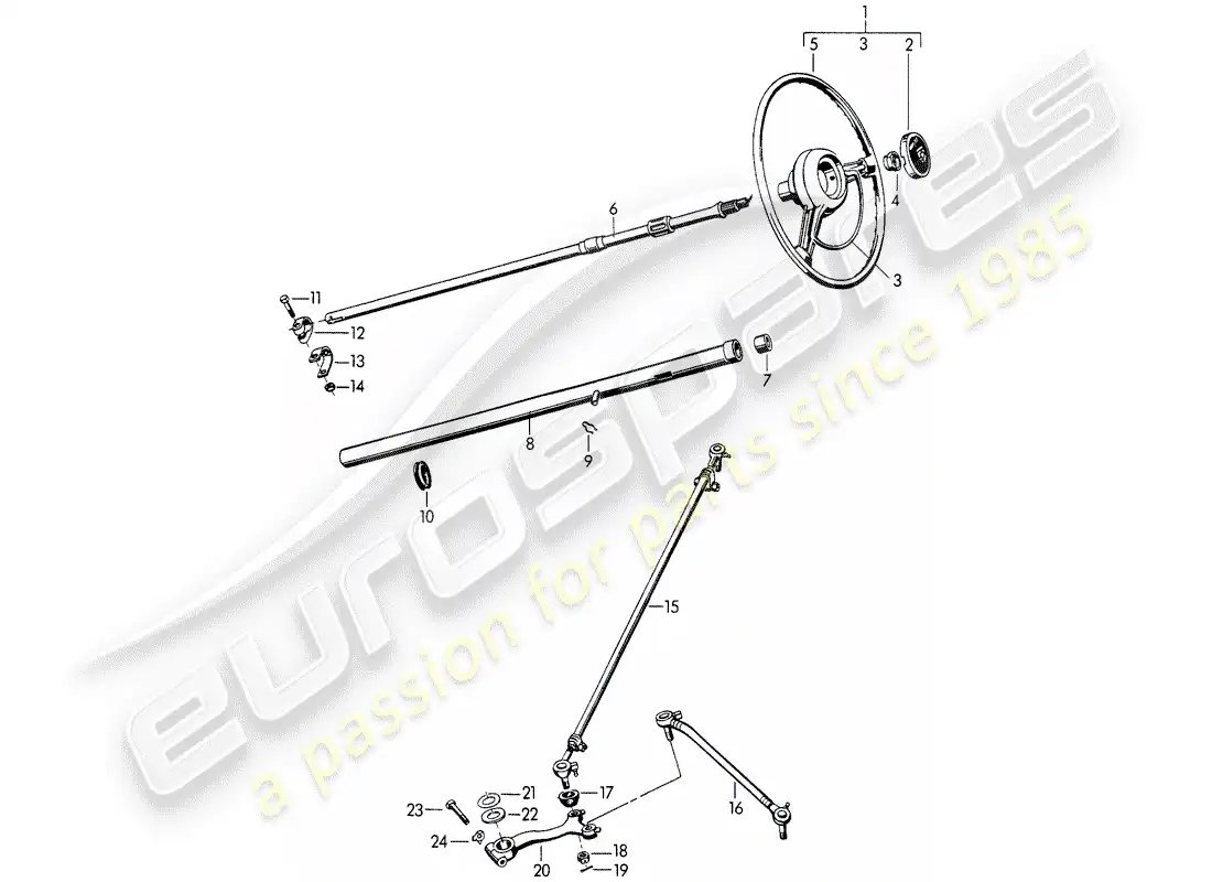 porsche 1953 (356/356a) steering wheel - intermediate steering shaft - steering track rod - and - swing lever parts diagram