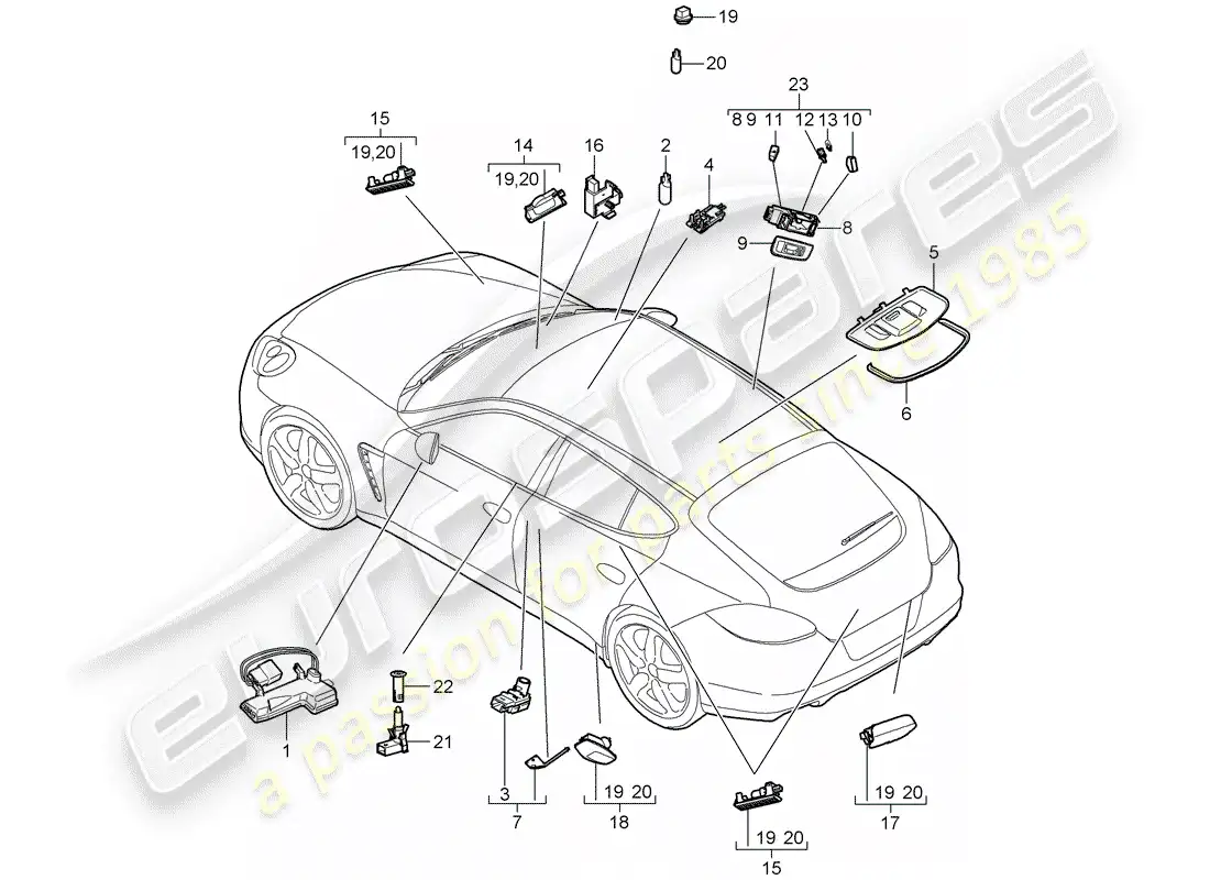porsche 2014 (panamera 970) interior lights parts diagram
