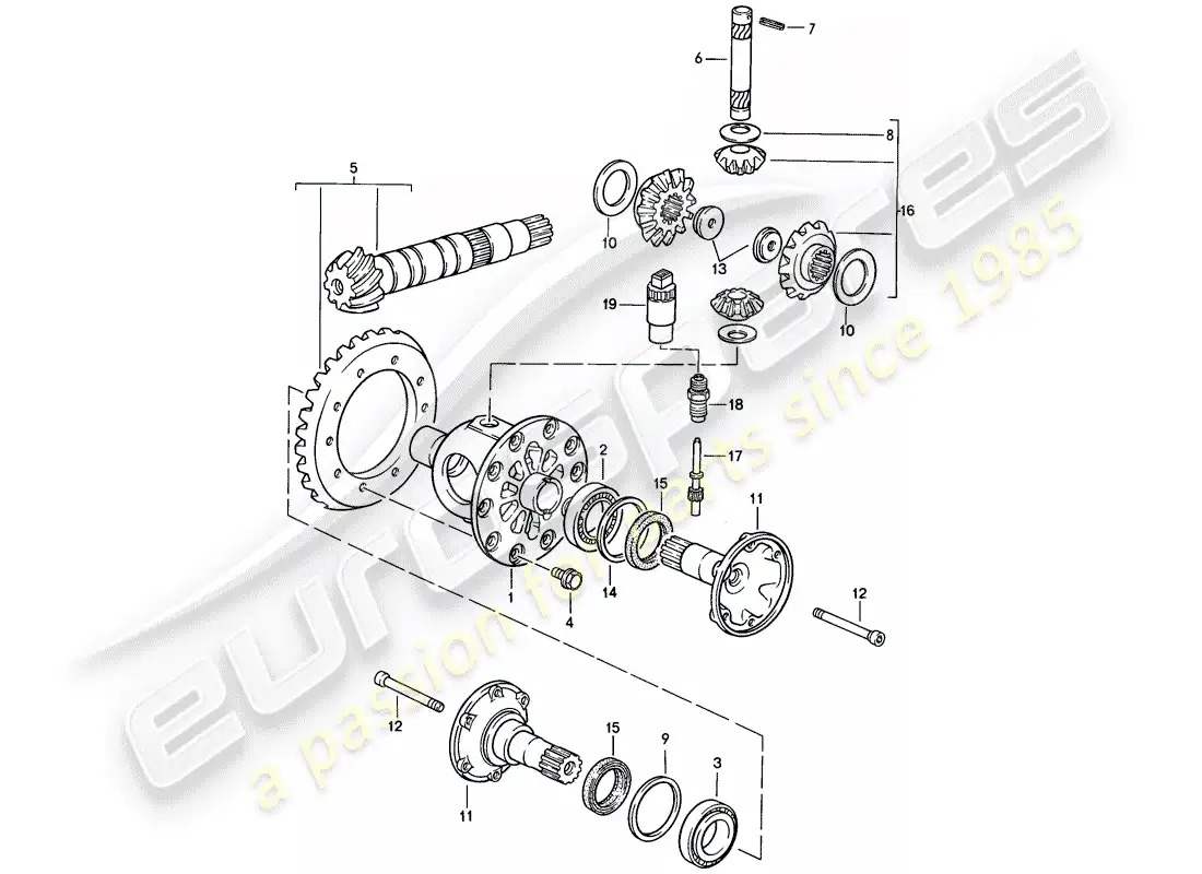 porsche 1988 (924s) differential - manual gearbox parts diagram