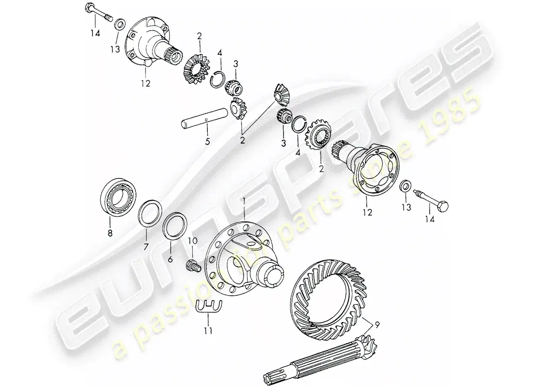 porsche 1972 (911) differential - with: - chilled casting - or - die casting - housing - without: - armature - d - mj 1970>> - mj 1970 parts diagram