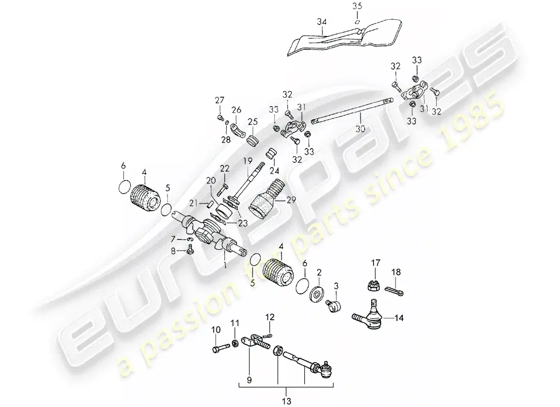 porsche 1973 (911) steering gear - steering linkage parts diagram