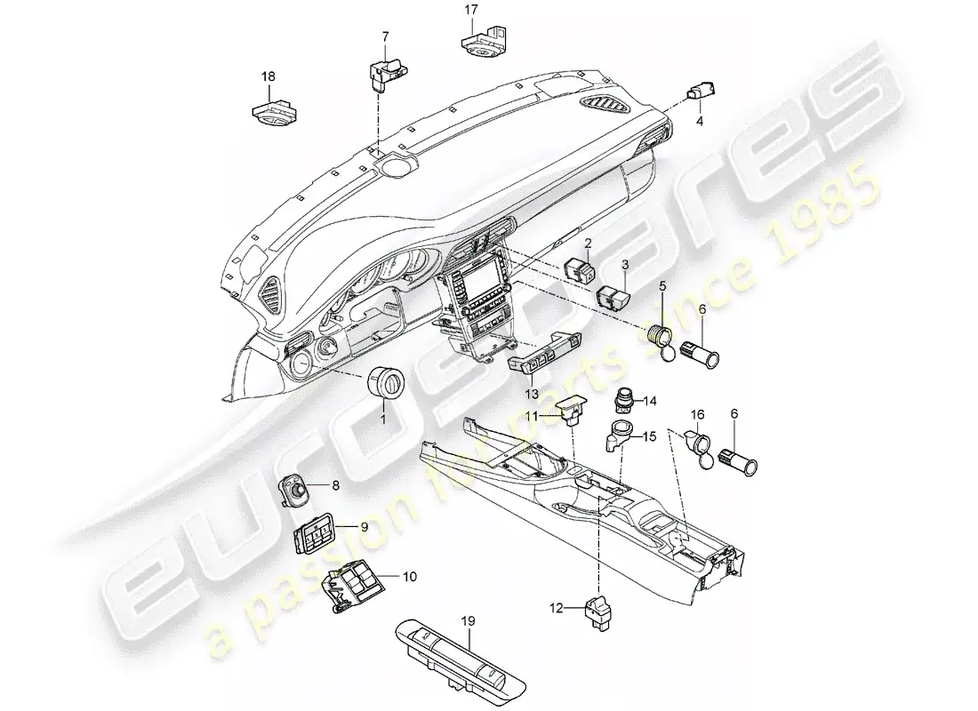 porsche 2008 (997-1) switch parts diagram