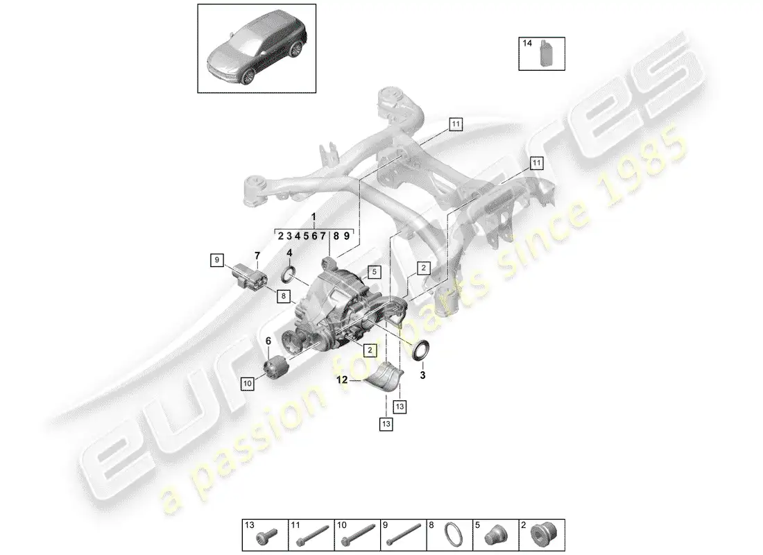 porsche 2020 (cayenne e3 9ya/9yb) rear axle differential part diagram