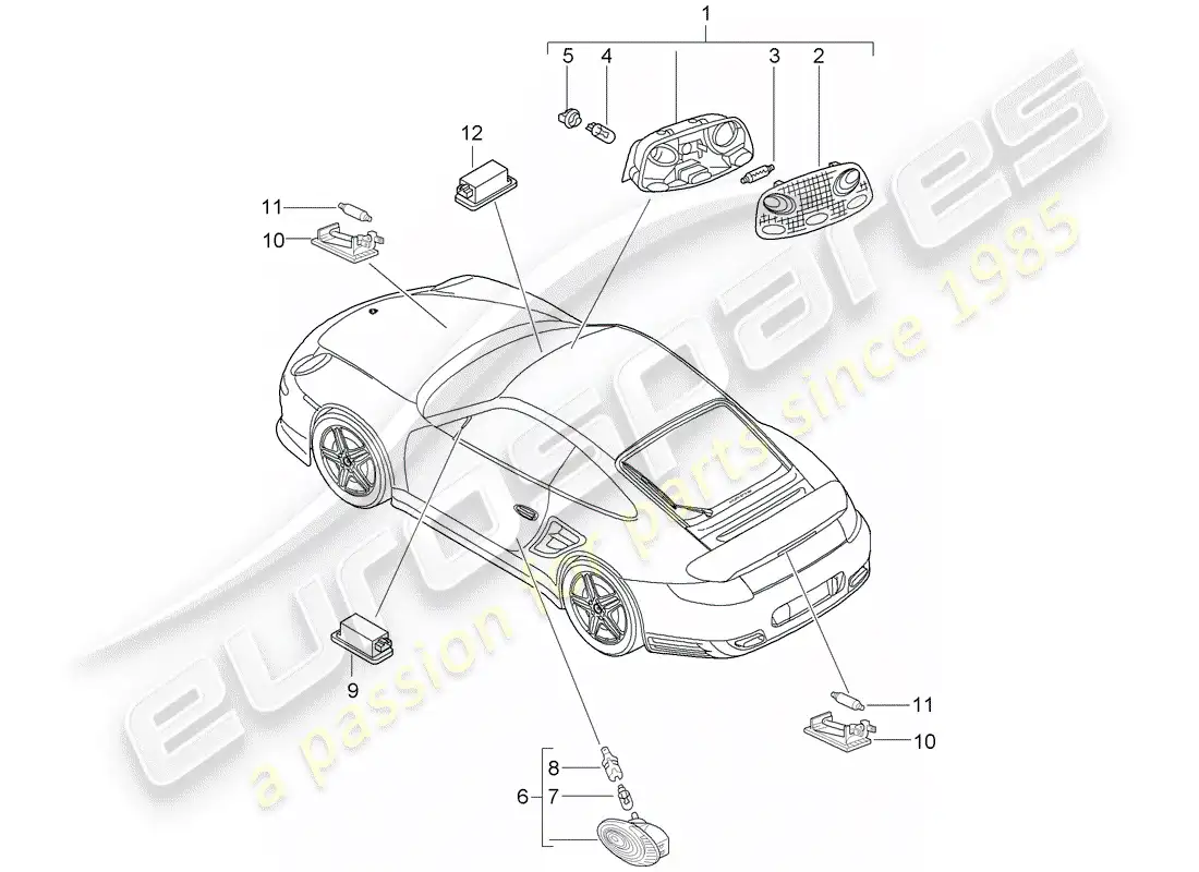 porsche 2013 (997-2 turbo / gt2 rs) interior lights parts diagram