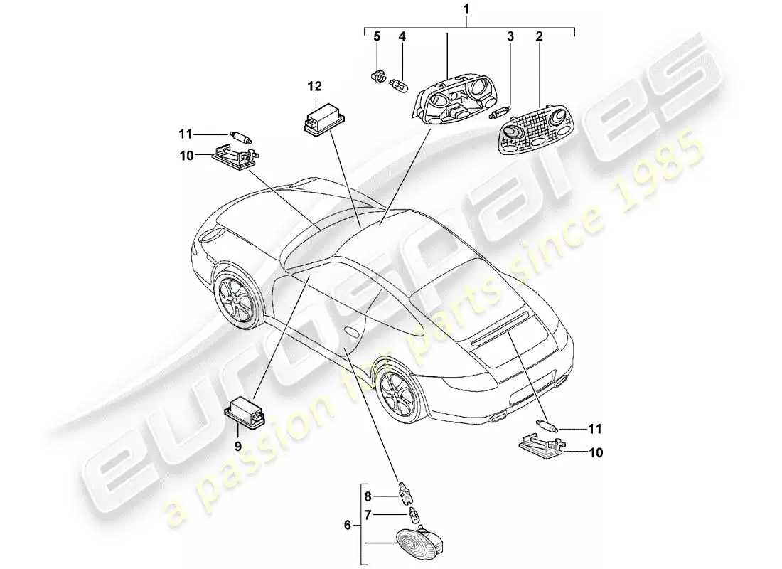 porsche 2008 (997-1) interior lighting parts diagram