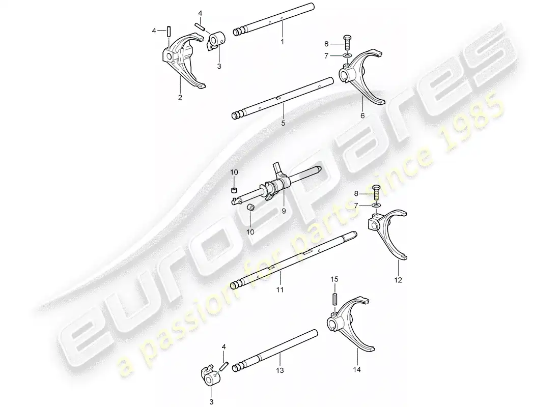 porsche 2008 (997-1 gt3) selector shaft parts diagram
