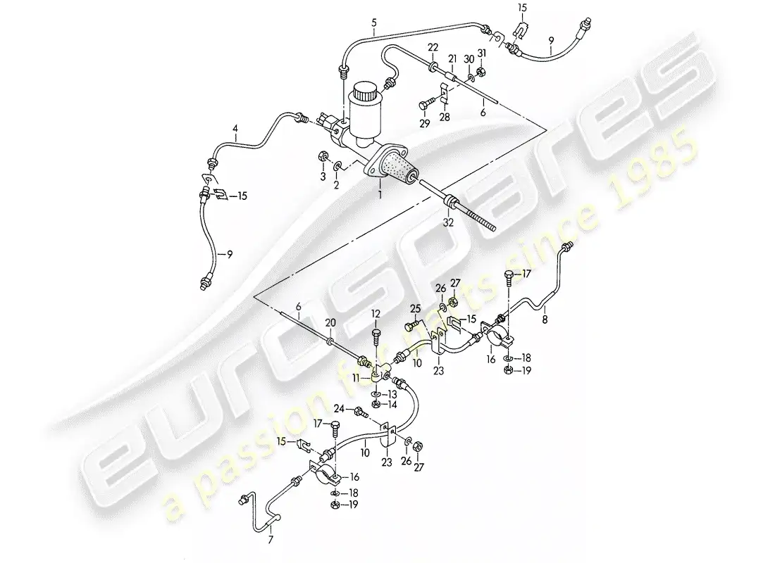 porsche 1957 (356/356a) brake master cylinder - and - brake lines parts diagram