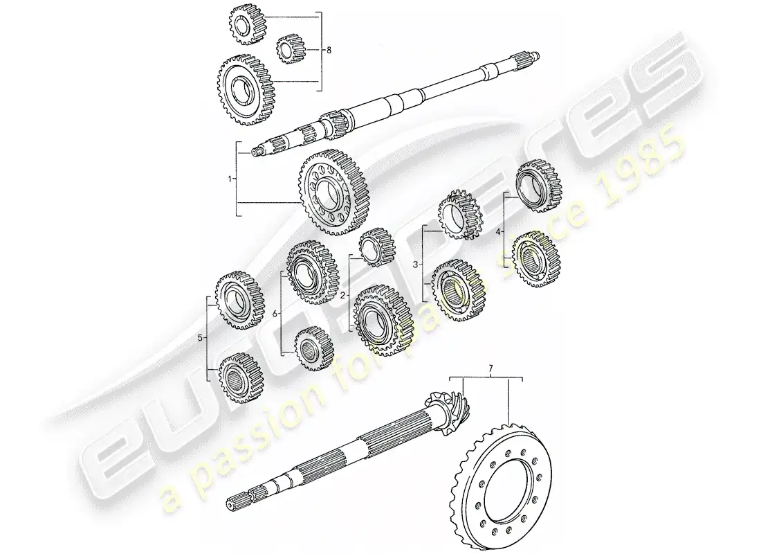 porsche 1987 (959) gear wheel sets parts diagram