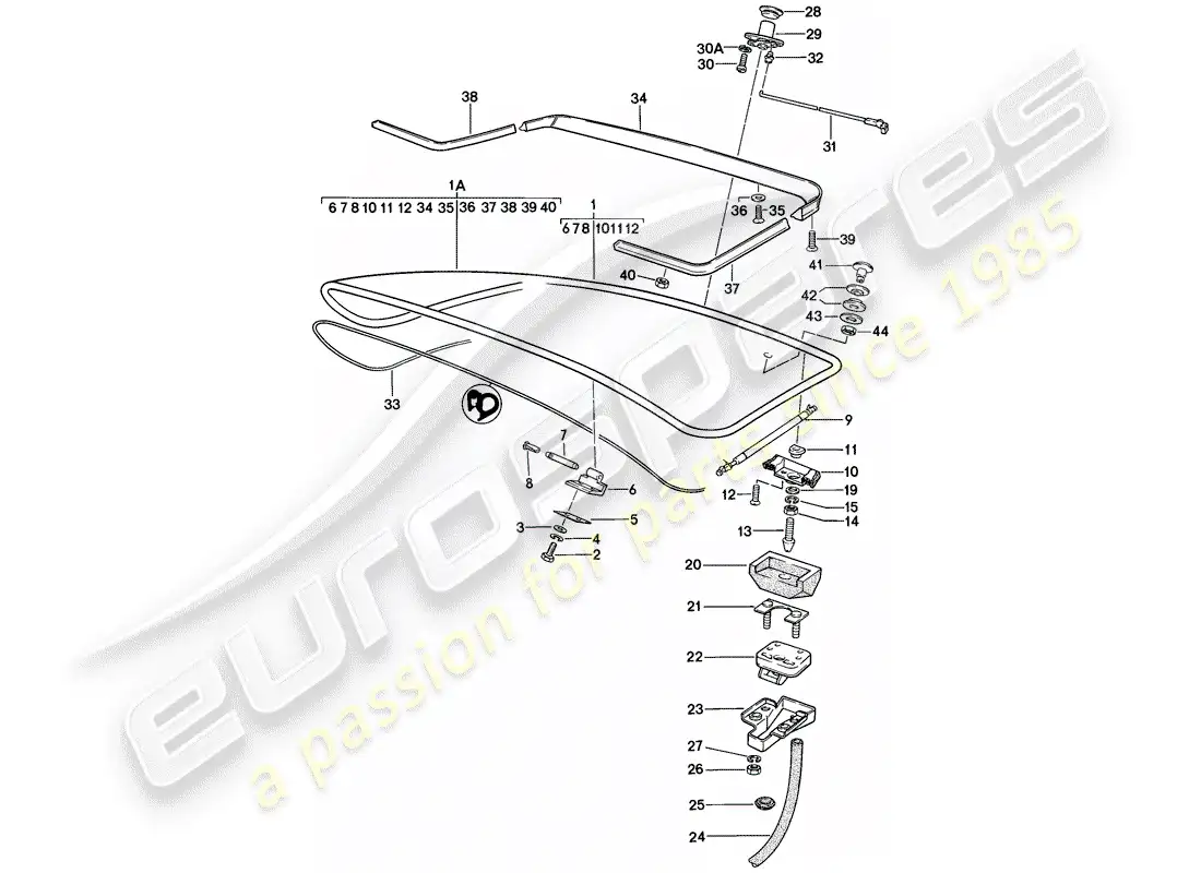 porsche 1979 (924) rear trunk lid - with: - rear window glass parts diagram