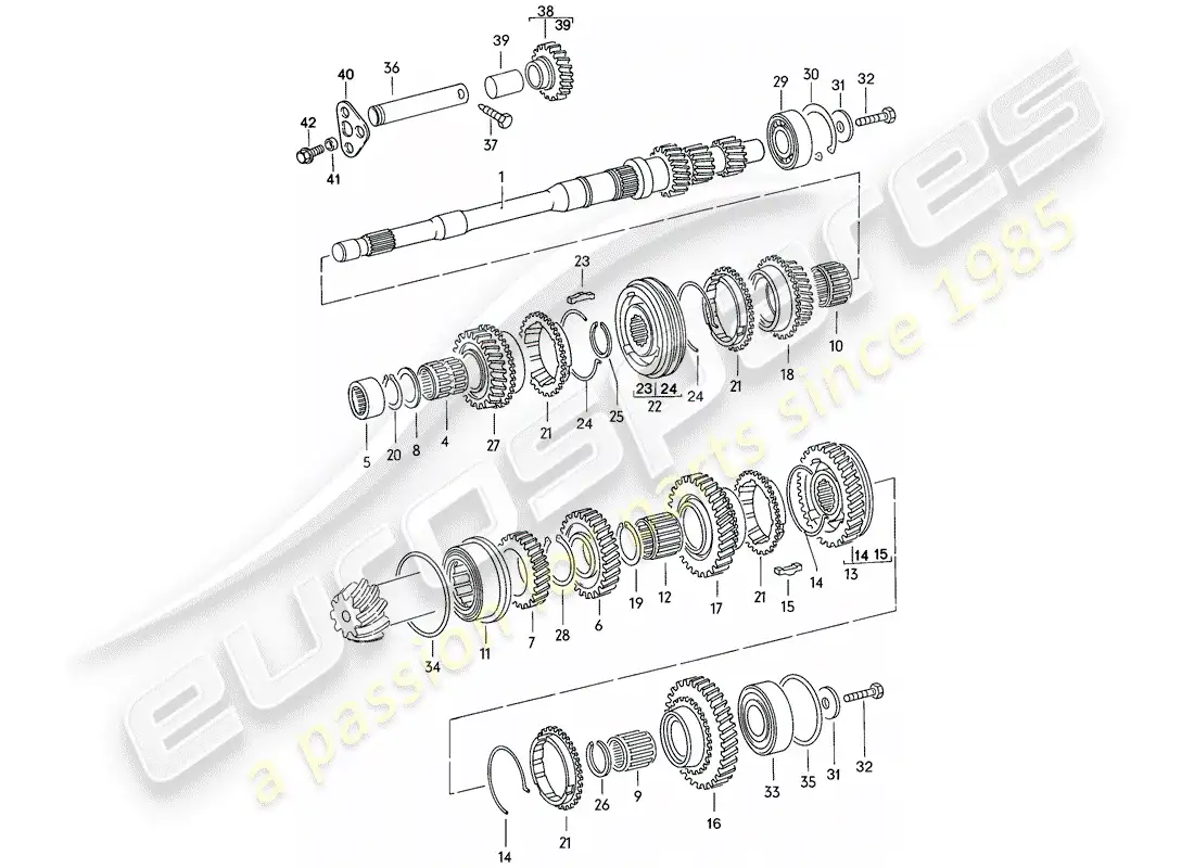 porsche 1979 (924) gears and shafts - 4-speed parts diagram