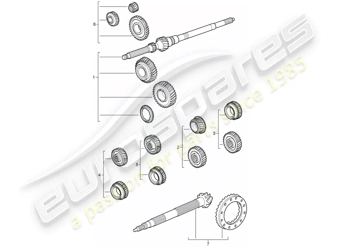 porsche 2009 997-2 turbo / gt2 gear wheel sets parts diagram