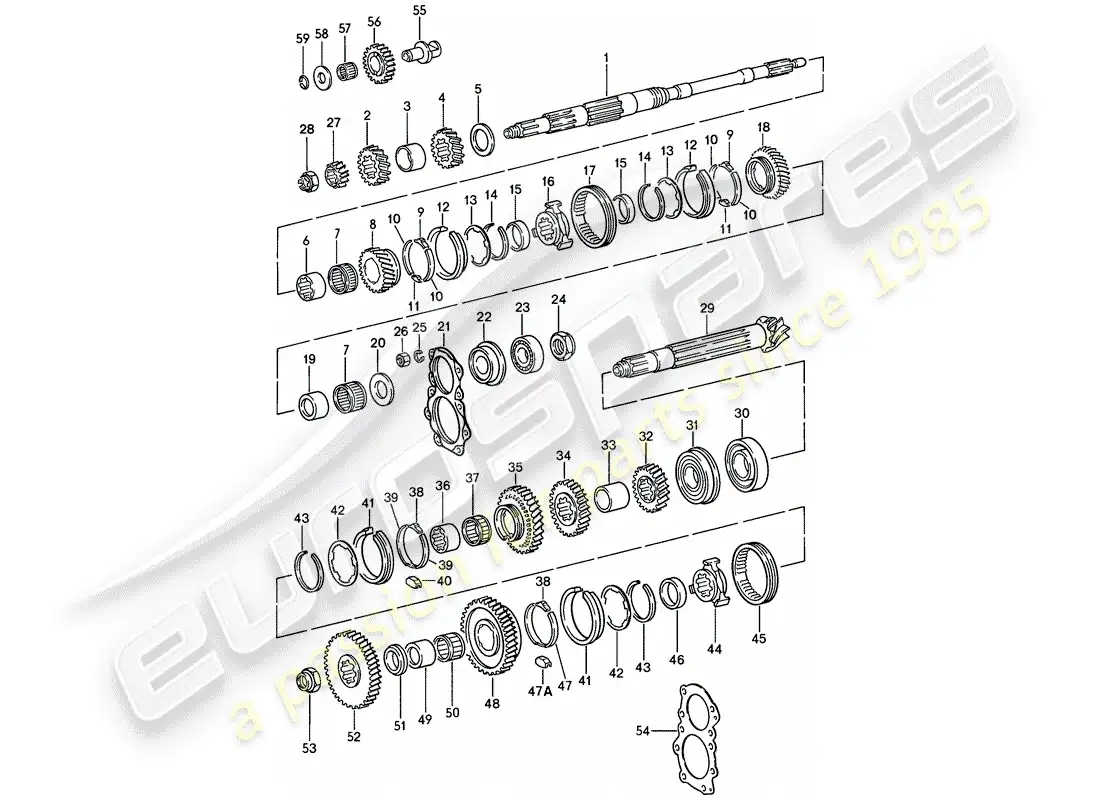 porsche 1984 (911) gears and shafts - 4-speed parts diagram