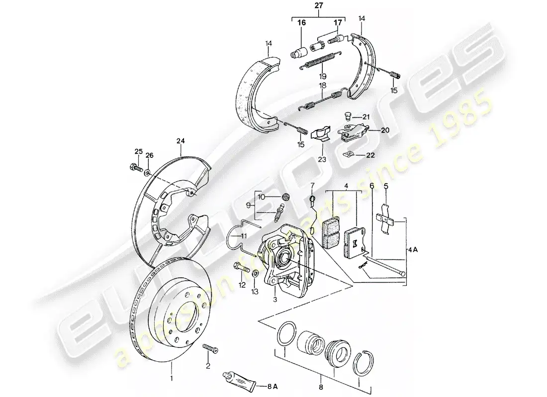 porsche 1986 (924s) disc brakes - rear axle parts diagram