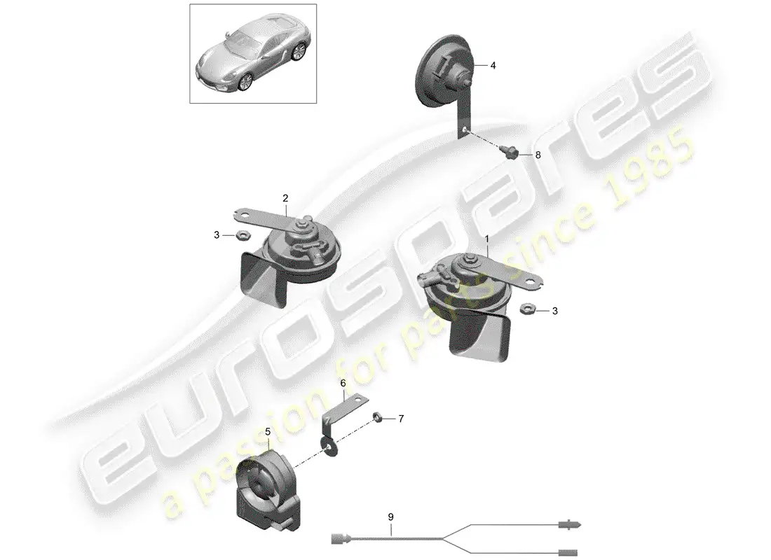 porsche 2016 (981 cayman) fanfare horn parts diagram