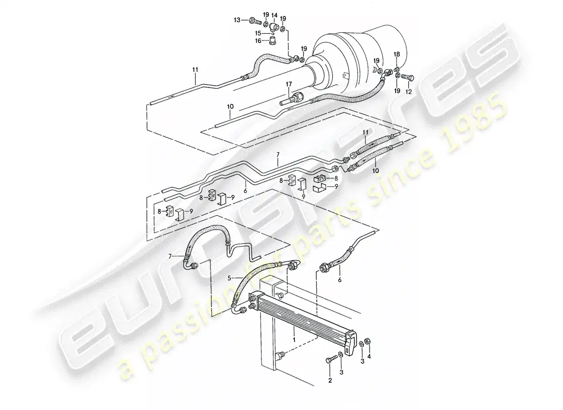 porsche 1991 (928) automatic transmission - atf cooler - atf lines parts diagram