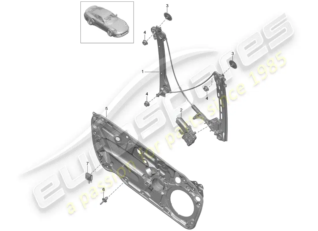 porsche 2014 (991-1 turbo) window regulator parts diagram