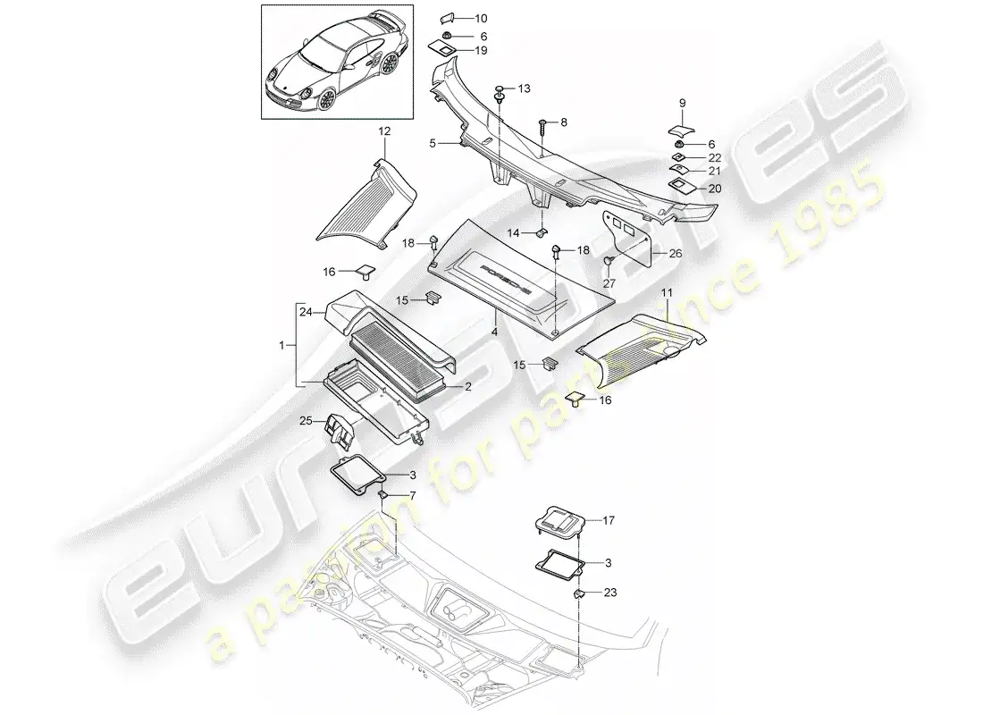 porsche 2008 (997-1 turbo / gt2) particulate filter parts diagram