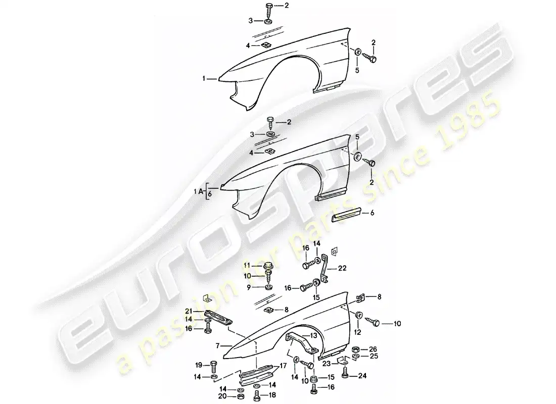 porsche 1983 (924) fender parts diagram