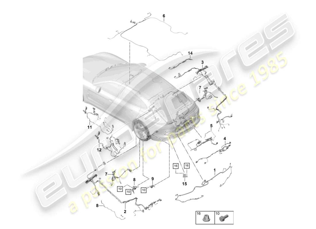 porsche 2021 (panamera 971-1) wiring looms bumper rear roof trim rear lid anti-locking brake syst. -abs- brake pad wear display rear axle footboard part diagram